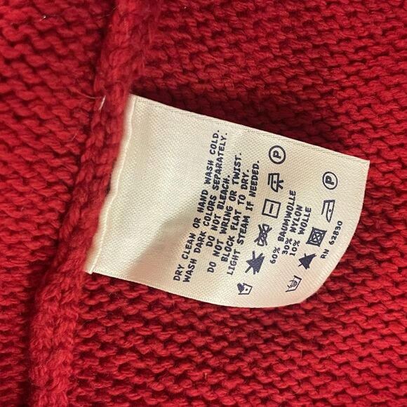Land's End Kids FairIsle Zip front Hooded Cape Rich Red Size Large/XL - Picture 5 of 5